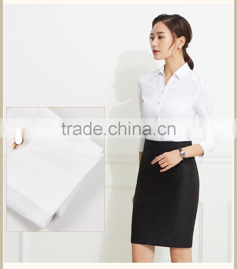 2017 New design ladies office wear white v-neck collar blouse for women