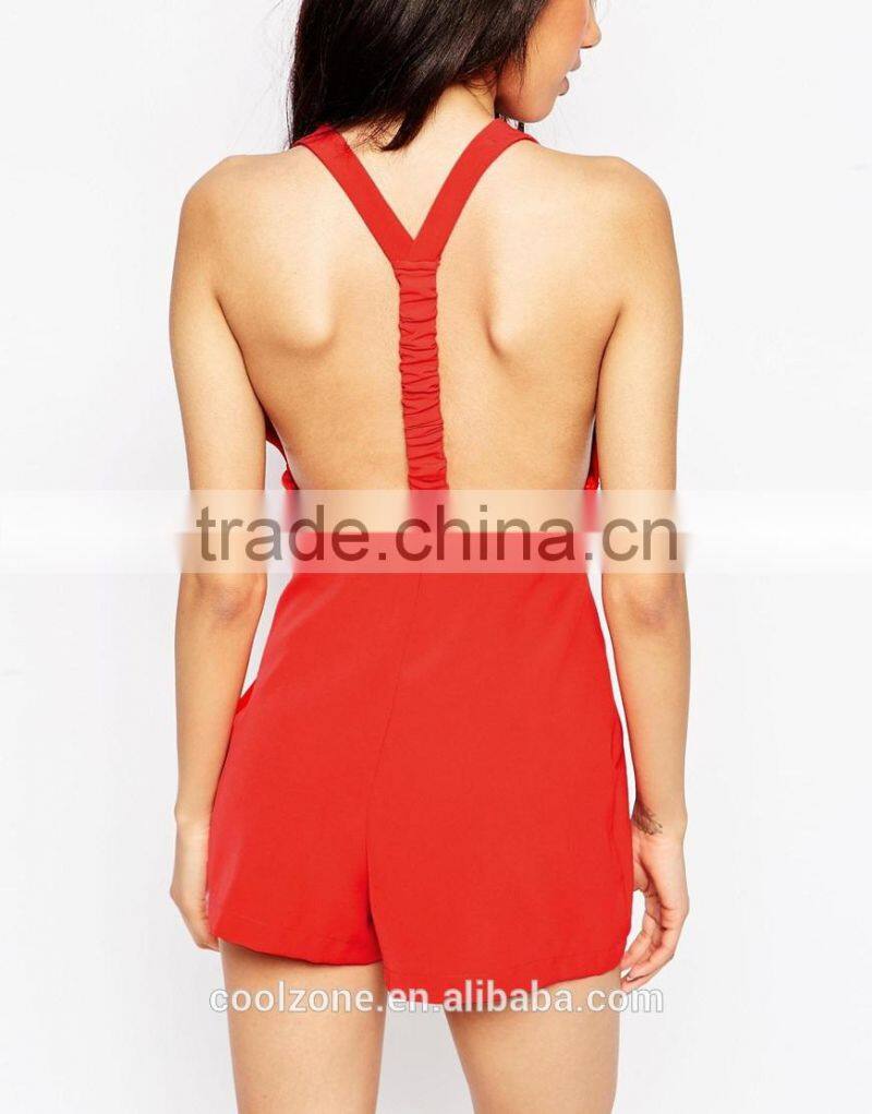 Wholesale plunge neck sexy short playsuit dropshipping women clothing
