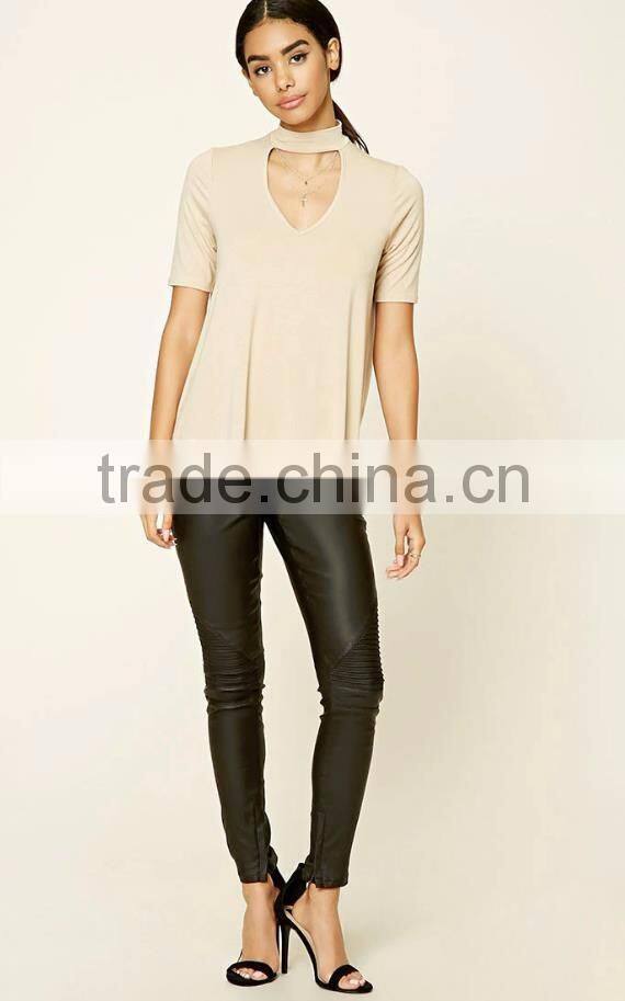 hollow out casual linen plain tops