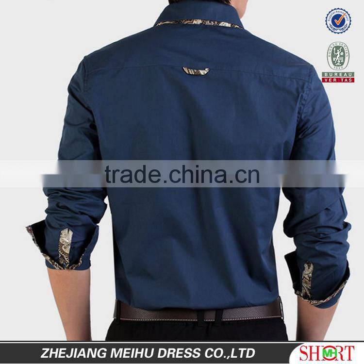 2016 fashion double collar slim fit piping fancy dress shirts for men