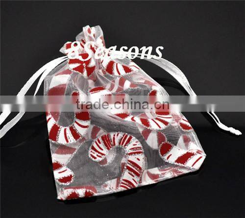 Wholesale W/Draw String White Christmas Candy Cane Organza Wedding Gift Bags