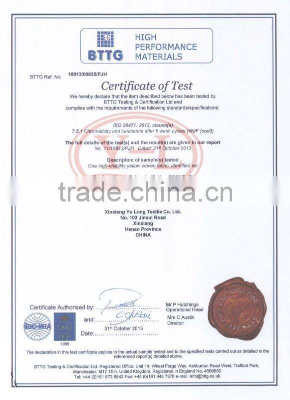 wholesale tc cotton polyester high tear strength EN20471 fluorescent orange textile fabric for protective workwear