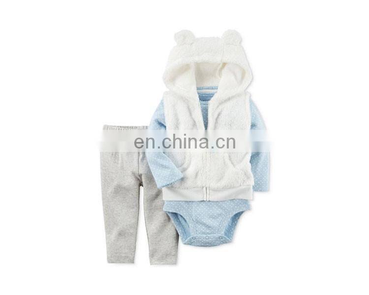 Baby Girls' Hooded Faux Fur Vest, Bodysuit & Leggings Set