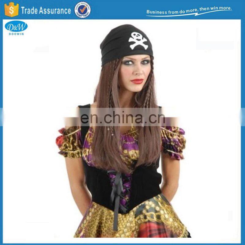 Black Pirate Wig with Bandana Halloween Party Wig