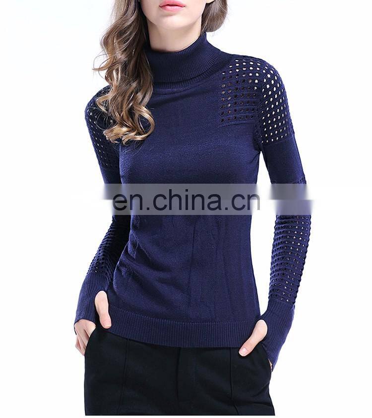 Woolen Turtleneck Long Sleeve Hollow Sweater For Women
