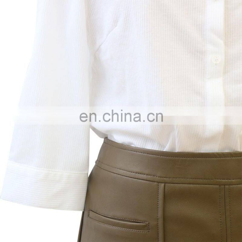 Hot sale spring and autumn cheap ladies PU leather skirt with two pocket