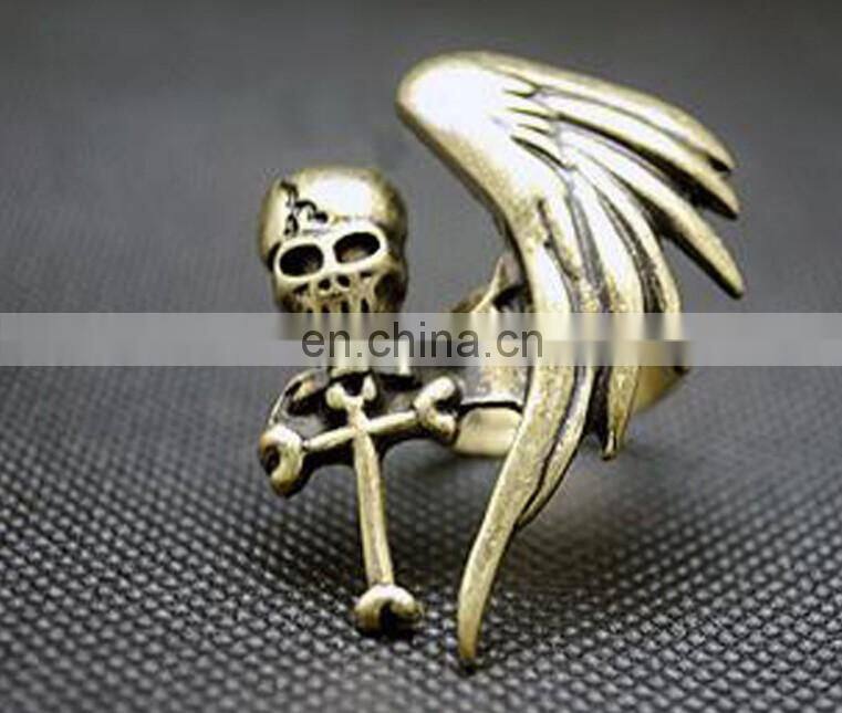 Punk gothic monoplane wing skeleton cross wind skull ring