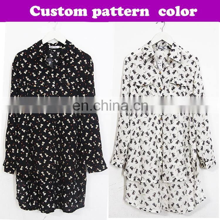 2017 Fashion design short front long back top Kitty shirt blouse, printed shirts for women blouses