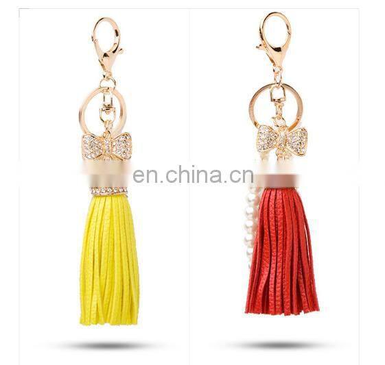 Low price woman hangbag charms keychainmulti color PU Leather Keychain Tassel Key Chain