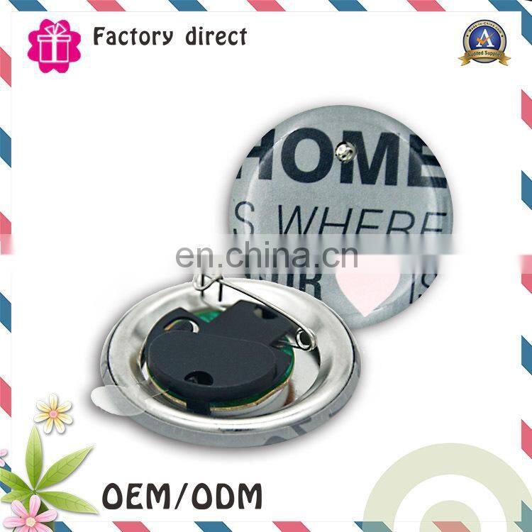 direct manufacturer round shape metal material safe pin light up Badges