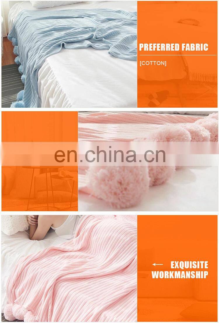 Nordic Custom Exploded Cotton Knitted Mesh Red Ball Rug Sofa Cover Blanket