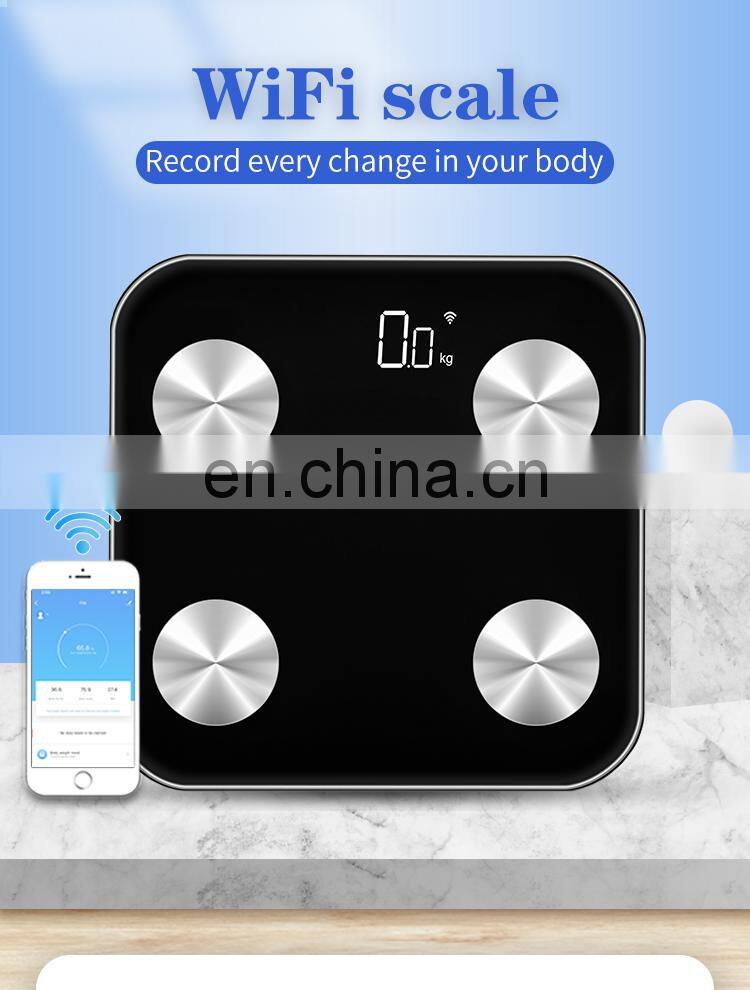 Eco Friendly BMI Healthy Calorie Measuring Digital Bathroom Body Fat Scale 180kg WIFI Connection Smart Scale