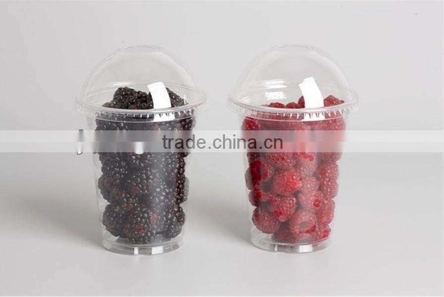 Disposable PET food package cup, clear plastic berry cup, take away cherry cup with lid, factory made fruit cup