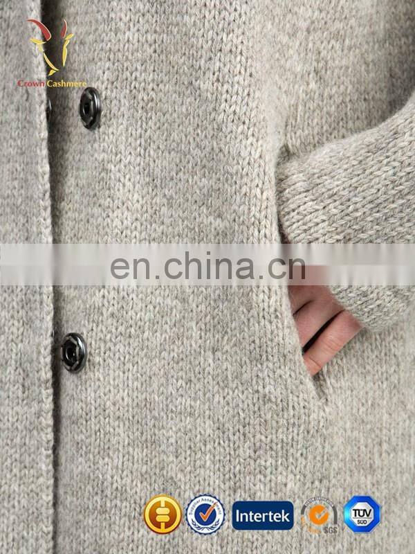 Shawl Collar Lady Cashmere Cardigan Female with Press Button