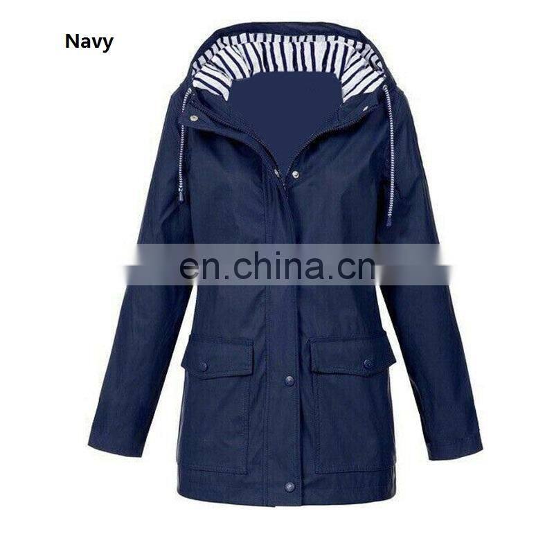 Manufacturer customized brand printing/embroidered women's mid-length loose large size windproof raincoat jacket crop top