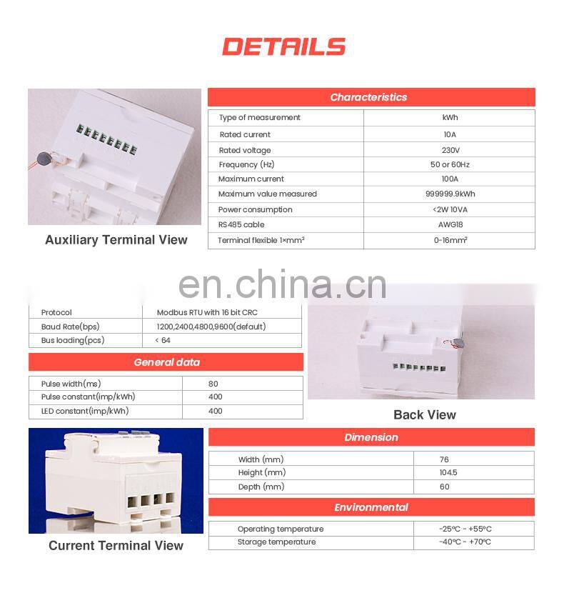 EM415-Mod 220/230V 10(100)A electric power meter modbus display watt meter