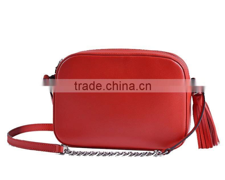 2016 new design ladies leather chain bag with tassel leather cross body bag women leather camera bag