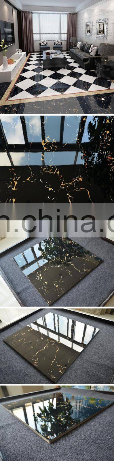 dubai building ceramics wear resistant black gold marble floor tile