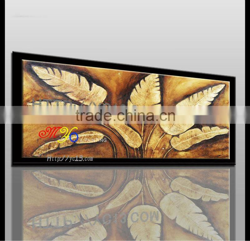 hot selling Modern New design golden leaves of banana handmade oil painting on canvas house decoration