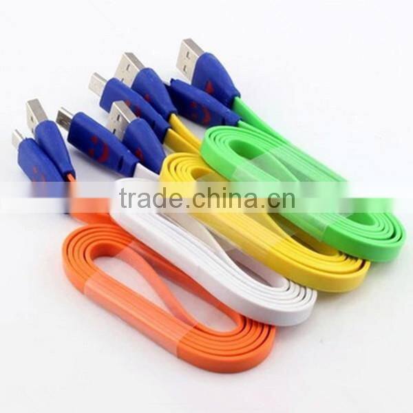 2015 Smile Face V8 Micro USB Cable For Samsung S6 S5 Note 2 Note Micro USB Cable With Led Light