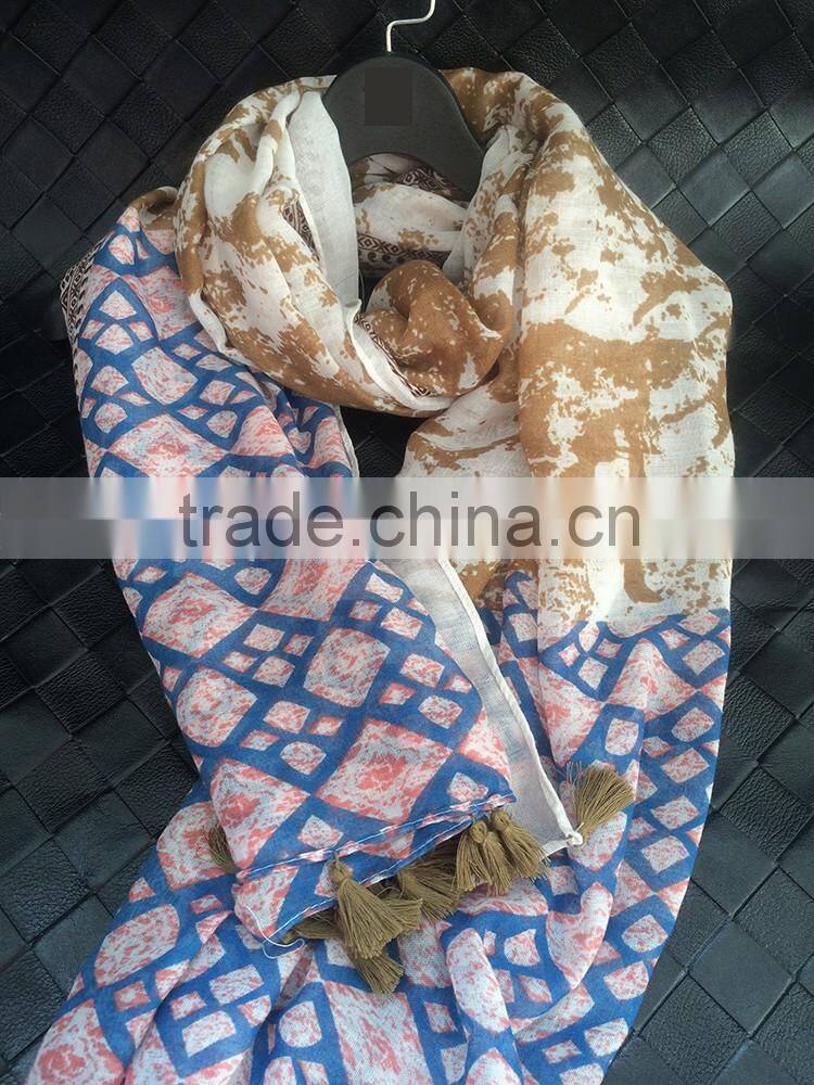 Ink Painting Print Design Large Long Cotton Pashmina Scarf Women Hijab