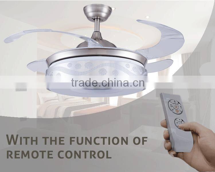Silver Color Yellow Light Ceiling Fan With Remote Control