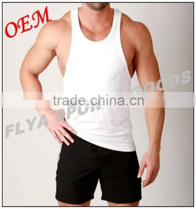 100% cotton plain white y-back gym singlet for men