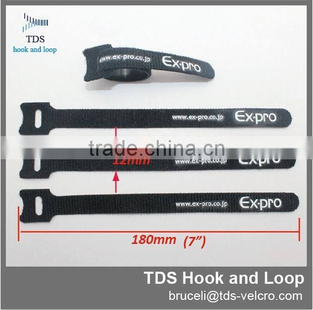 Hot sale Elegant black reusable custom logo hook and loop cable tie