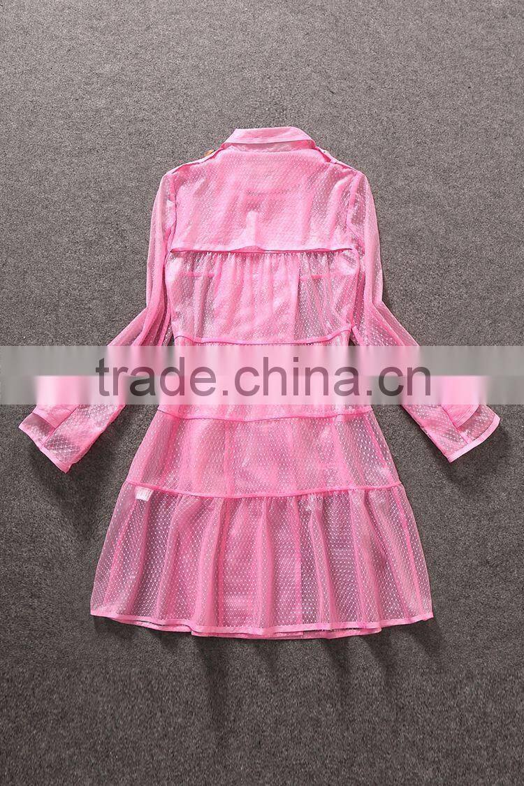Unique brands designs fashion 2014 hot selling sexy lace turn-down collar double breasted thin coat for trendy women C17281