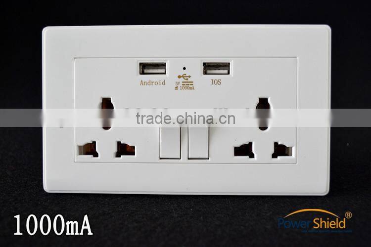 United Arab Emirates / Dubai Type Universal Double outles AC power wall switch socket + 2 USB Charger ports + CE FCC RoHS