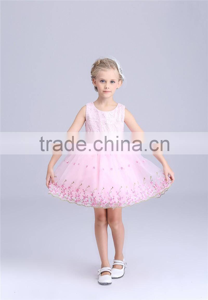 floral embroidered children girl dress butterfly knot princess baby girl dress OEM service