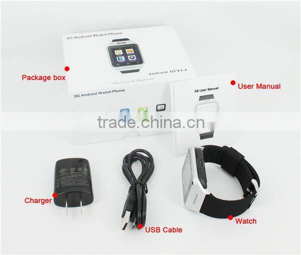CE approved android smart watch, smart watch phone,3g cell phone watch S8