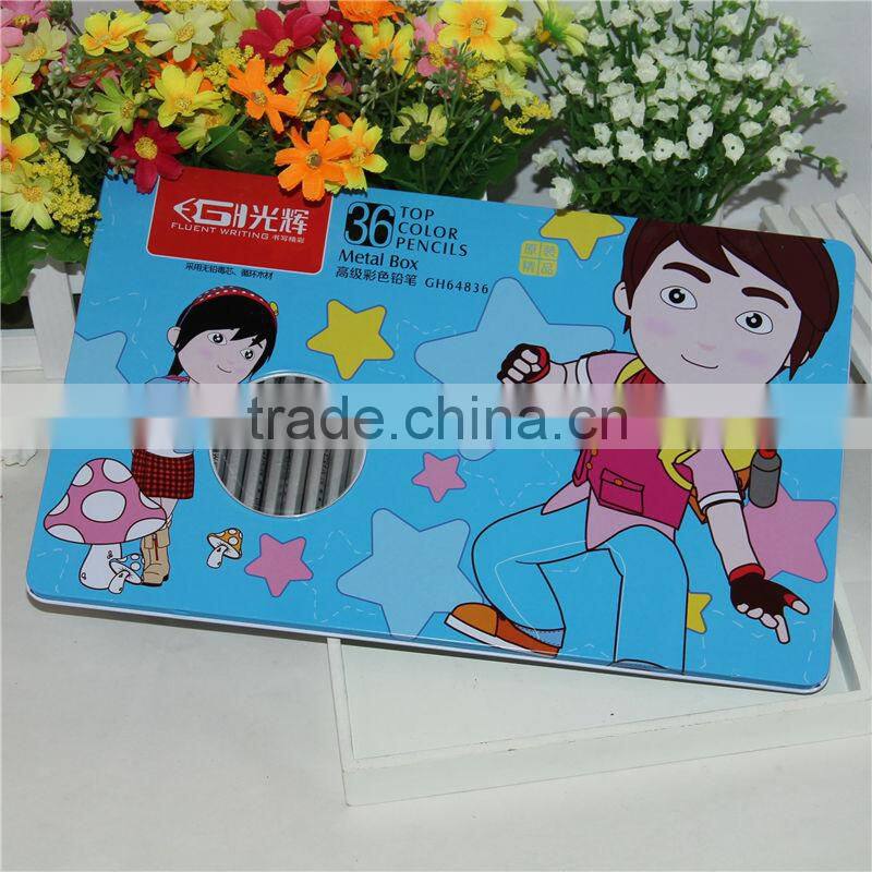 2014 new products wooden color pencil with end dip/ sliver printed color pencil /color pencil in tin box