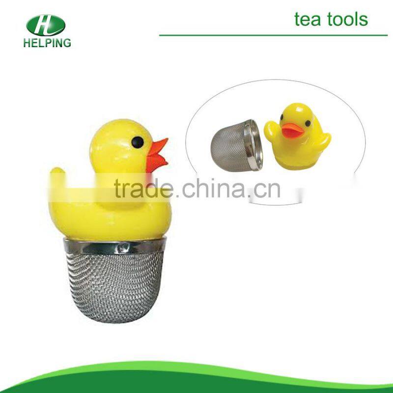 Yellow duck shape silicone tea strainer with stainless steel