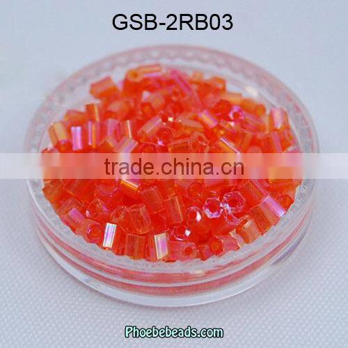 Wholesale Latest Popular Red Rainbow Glass Bugle Beads Trim In Bulk GSB-2RB03