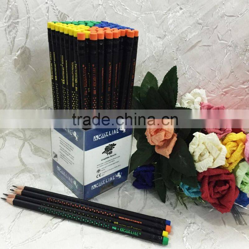 Standard size triangular shape soft wood 72pcs matt black body HB pencil with eraser