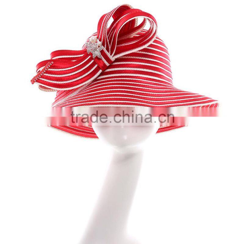 Women Formal Church hat ribbon with red and white color