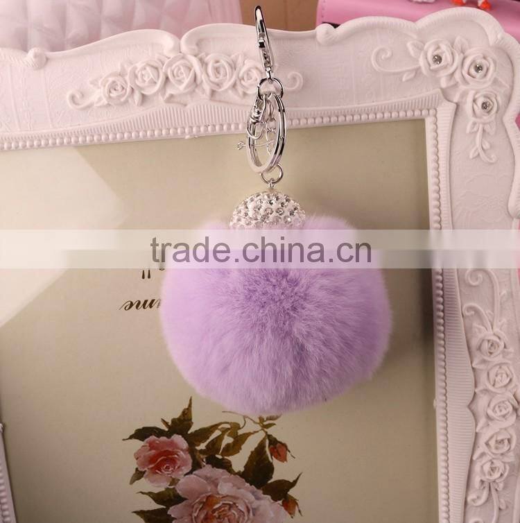 Keyring Pompom keychain Charm Ball Rabbit Fur Ball Genuine Soft Fluffy Key Chain Bag Pendant
