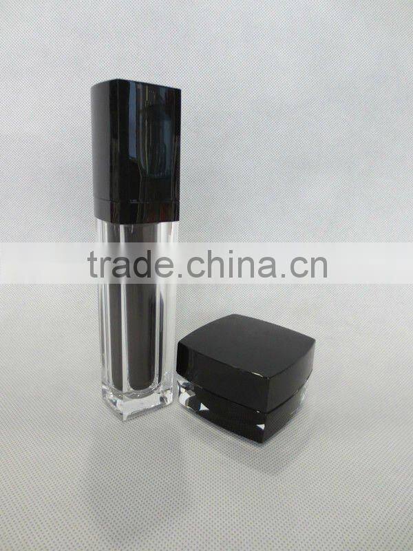 Black Acrylic Cream Jars and Cosmetic Lotion Bottles With Pump and Cap