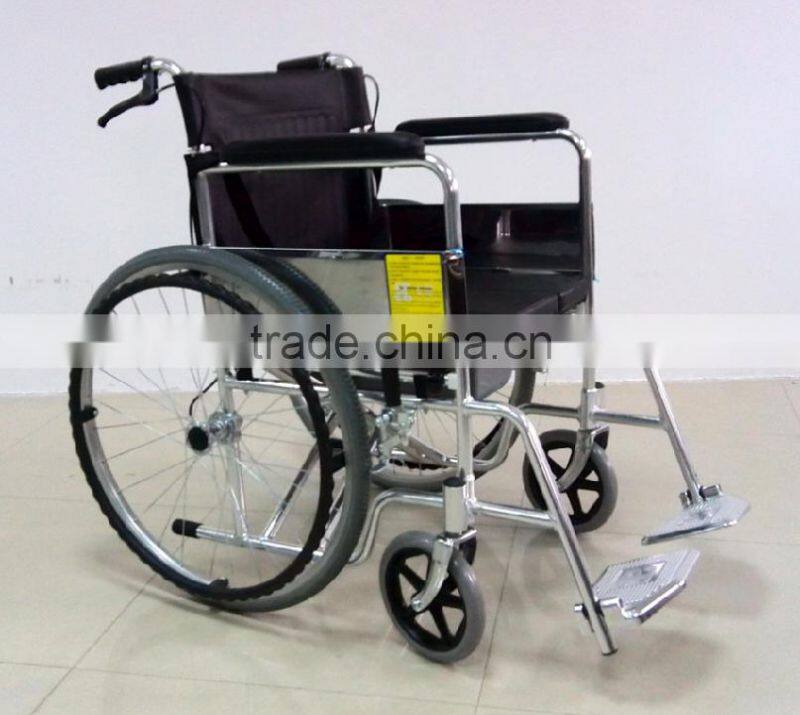 Leather seat back cushion manual wheelchair with toilet seat