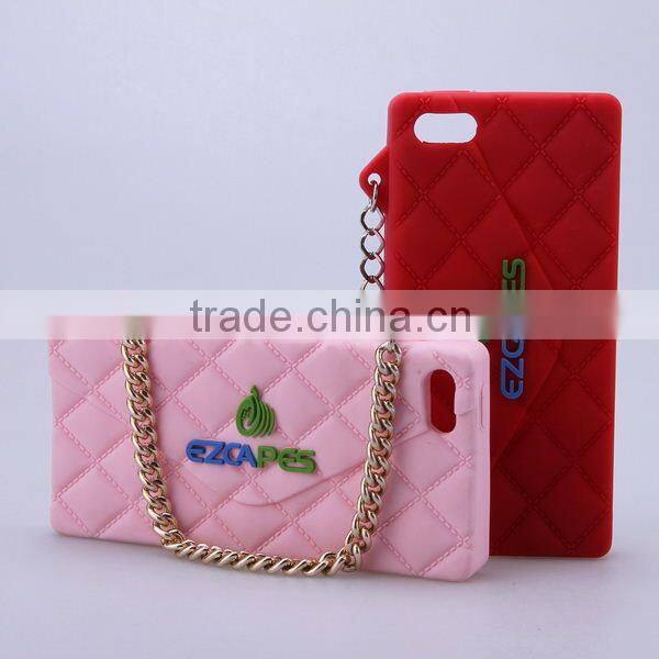 custom design fashion rhombus shape silicone cell phone case with chain