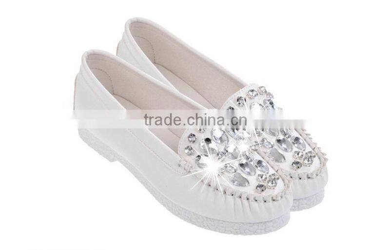 Flat Shoes With Round Soft Leather Low Shoes Women Diamond Peas Shoes
