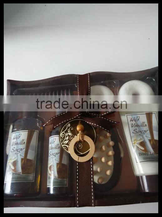 new wild vanilla sugar hot sale high quality bath set in wooden basket