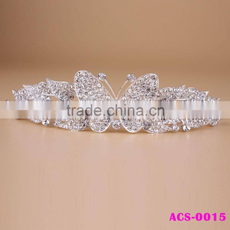 Wholesale good quality alloy butterfly hair piece crown for girls
