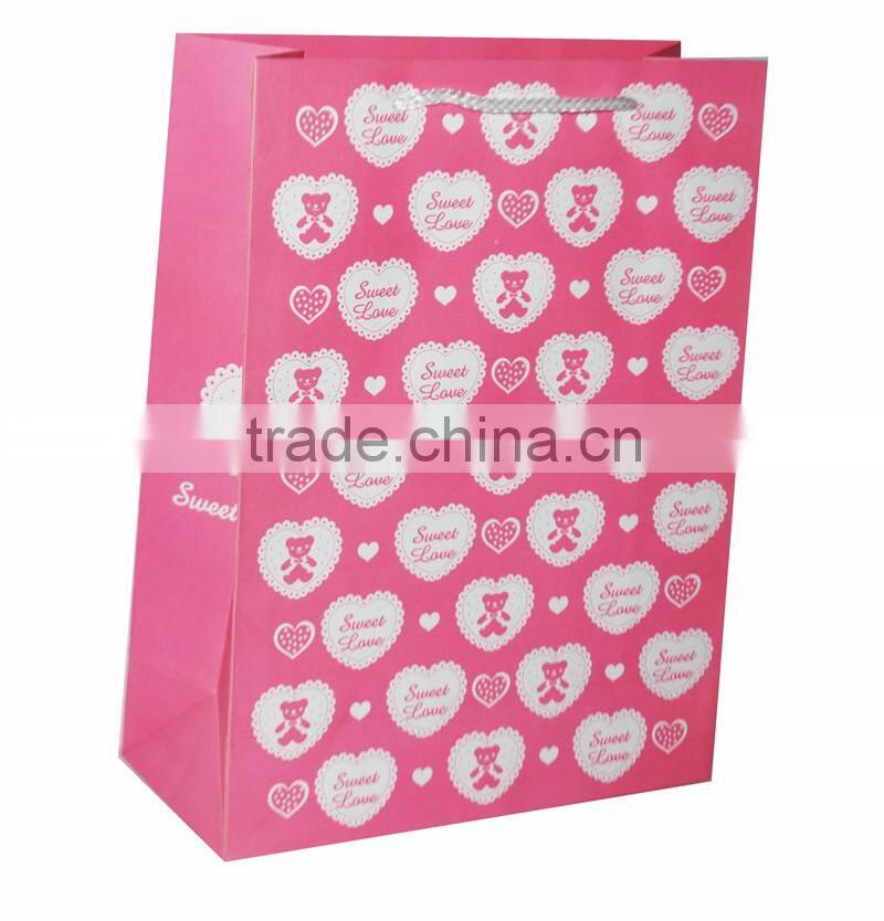 2017 newly paper gift bag with love,paper handle with bowknot shopping bag