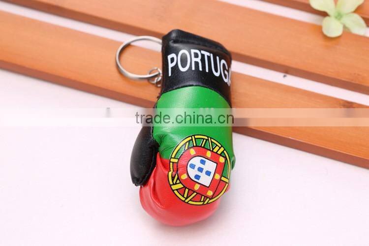 wholesale hot sell PVC leather Brazil flag boxing glove keychain/Brazilian flag boxing glove keyring