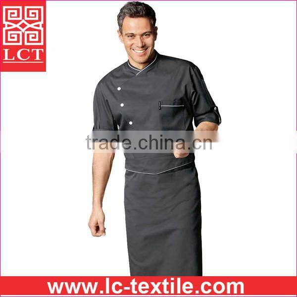 Personalized design availabe factory direct sell black chef uniform with Roll sleeves design(LCTU0010)