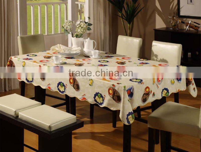 2015 Newest printed design oriental tablecloth with lace/waved/straight edge