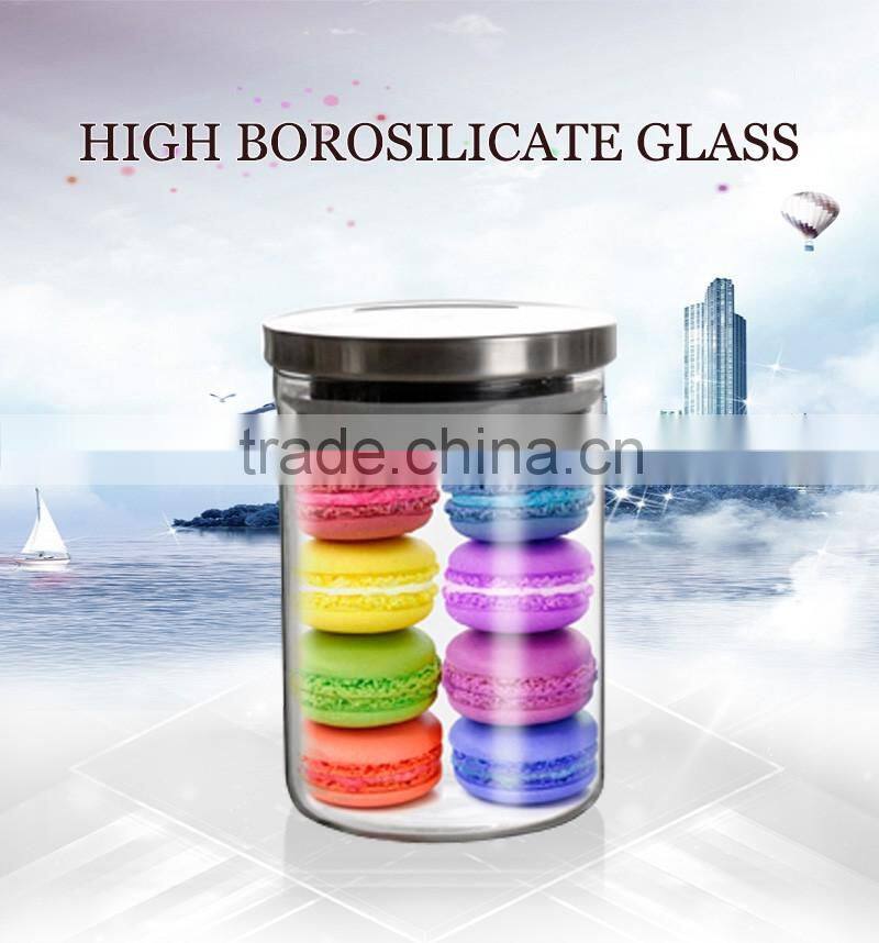 handmade glass jar with stainless steel metal lid N6046