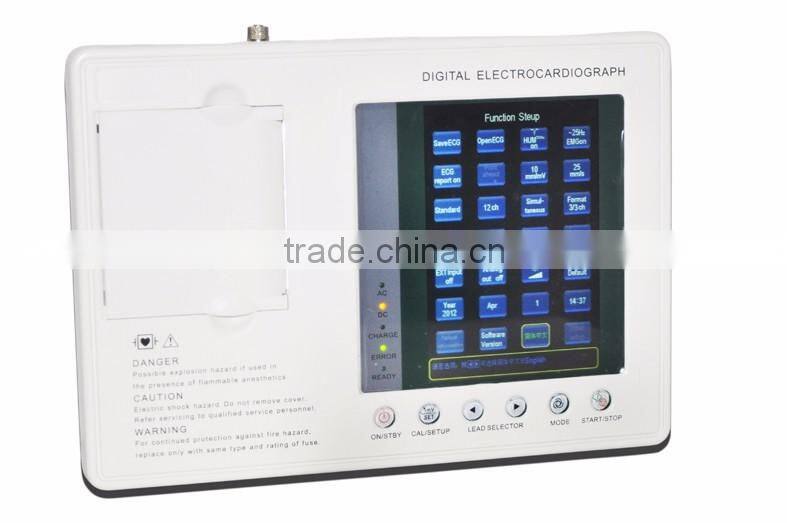 Hospital 7 inch color graphic LCD display portable 3 channels 12 lead ecg machine